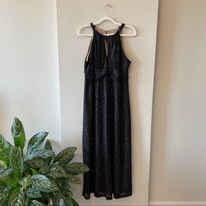 Black & Nude Floor Length Lace Dress